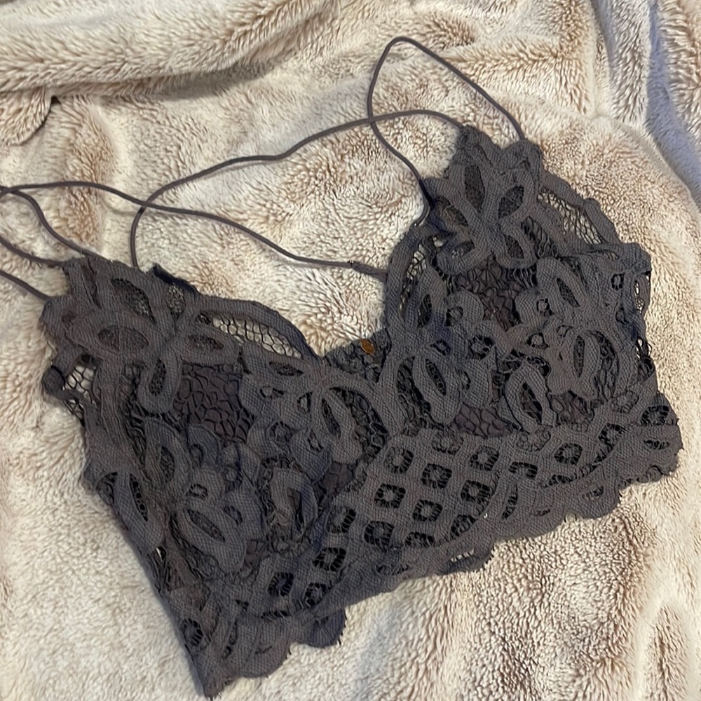 NWOT Free People One Adela lace bralette size small dark Gray PRISTINE!